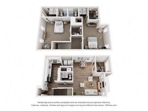 a stylized view of a 2 bedroom floor plan and a 2100 sq ft apartment